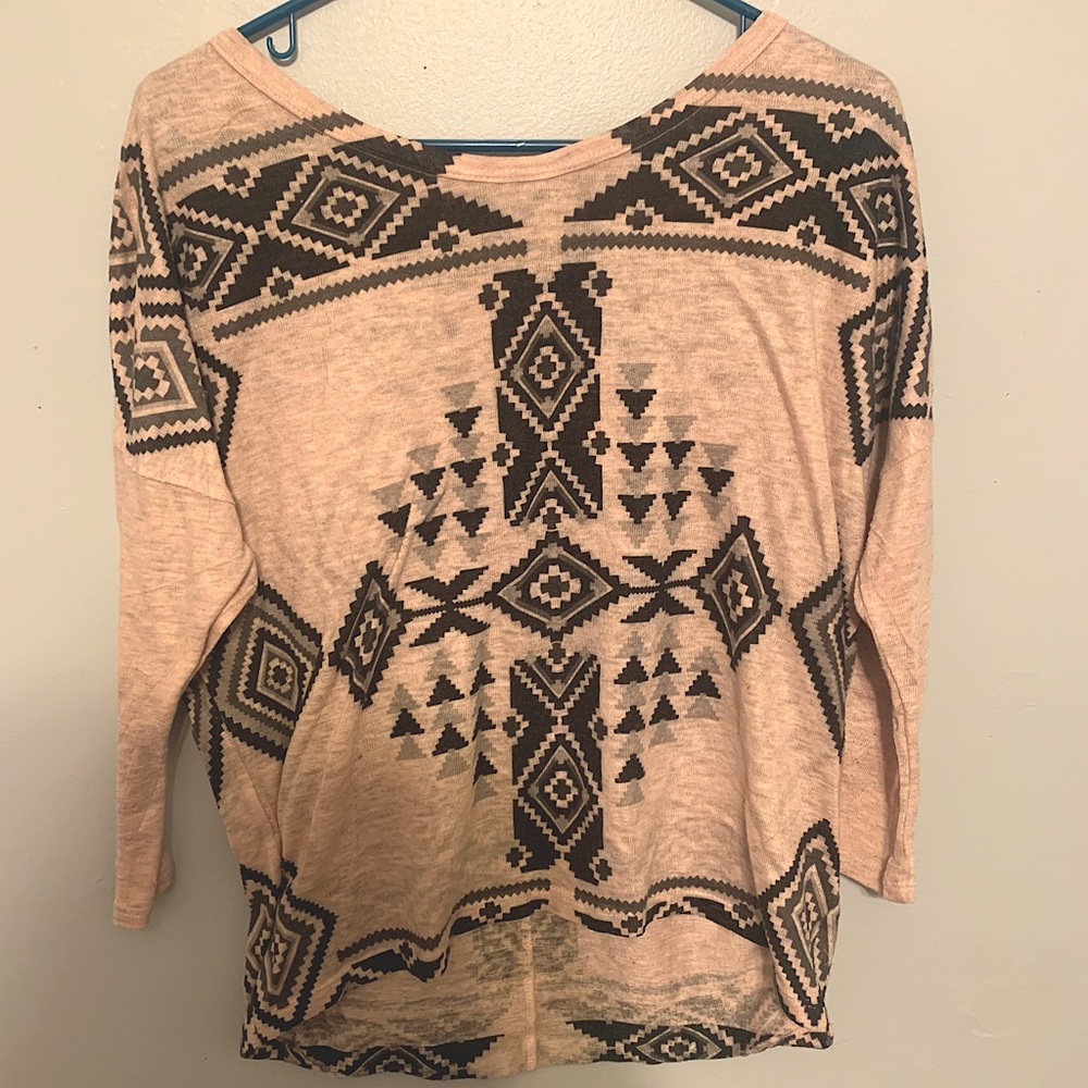 Adorable light pink and black tribal patterned tunic